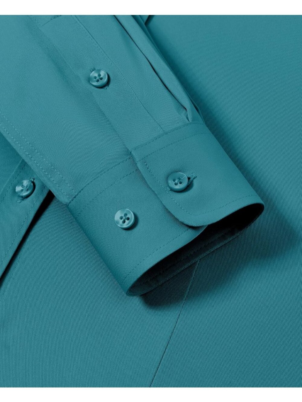 Women's Peacock Blue Button Down Long Sleeve Classic Fit Collared Wrinkle Shirts - Picture 6 of 6